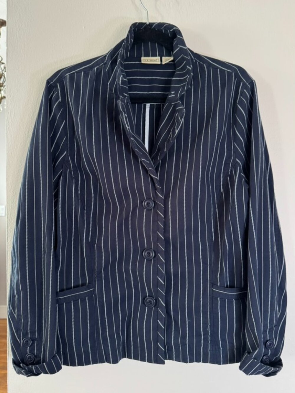 L.L.Bean Navy Rope Stripe Cotton Blazer Jacket Coastal Grandmother Plus 16